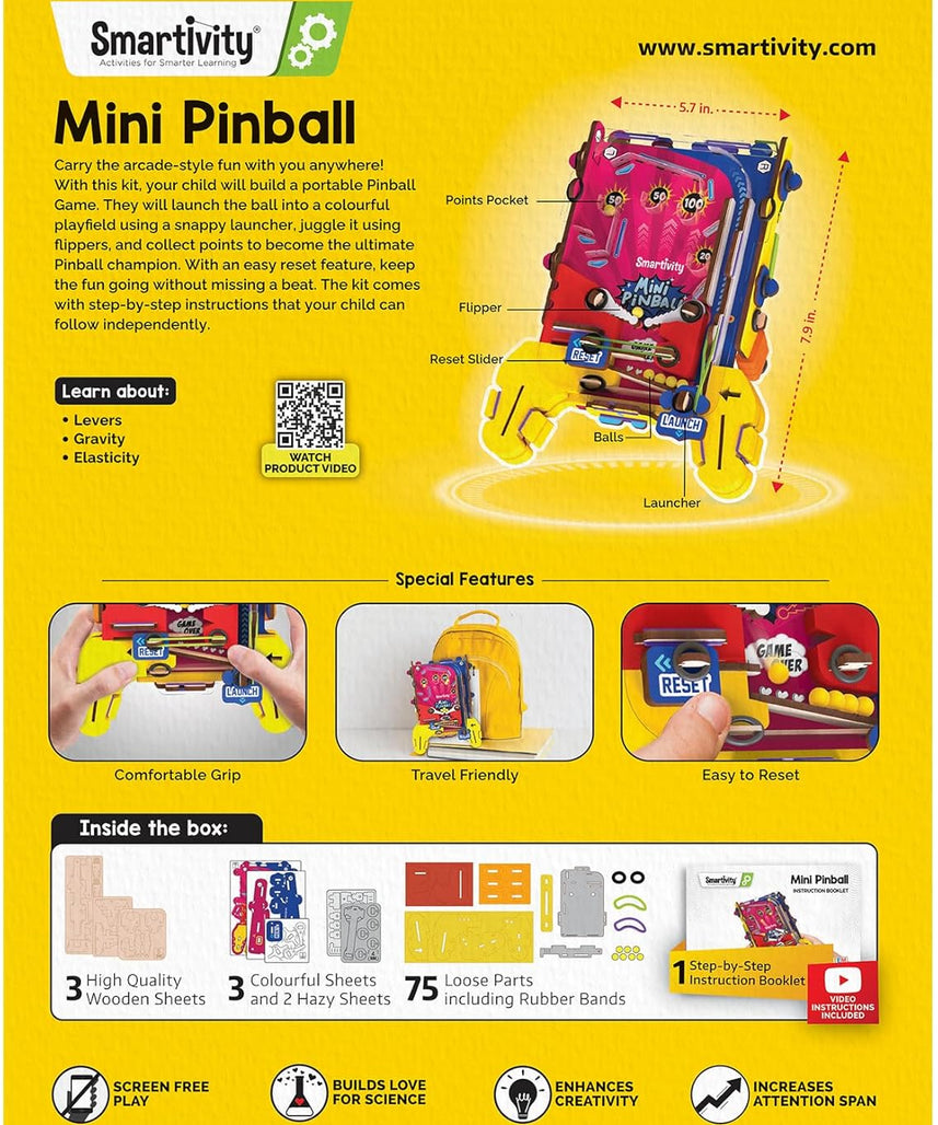 Smartivity DIY Pocket Pinball Handheld Arcade Game Kit for Kids 6+ Years, STEM Building Toy, Screen Free Indoor Game, Birthday Gift for Boys and Girls