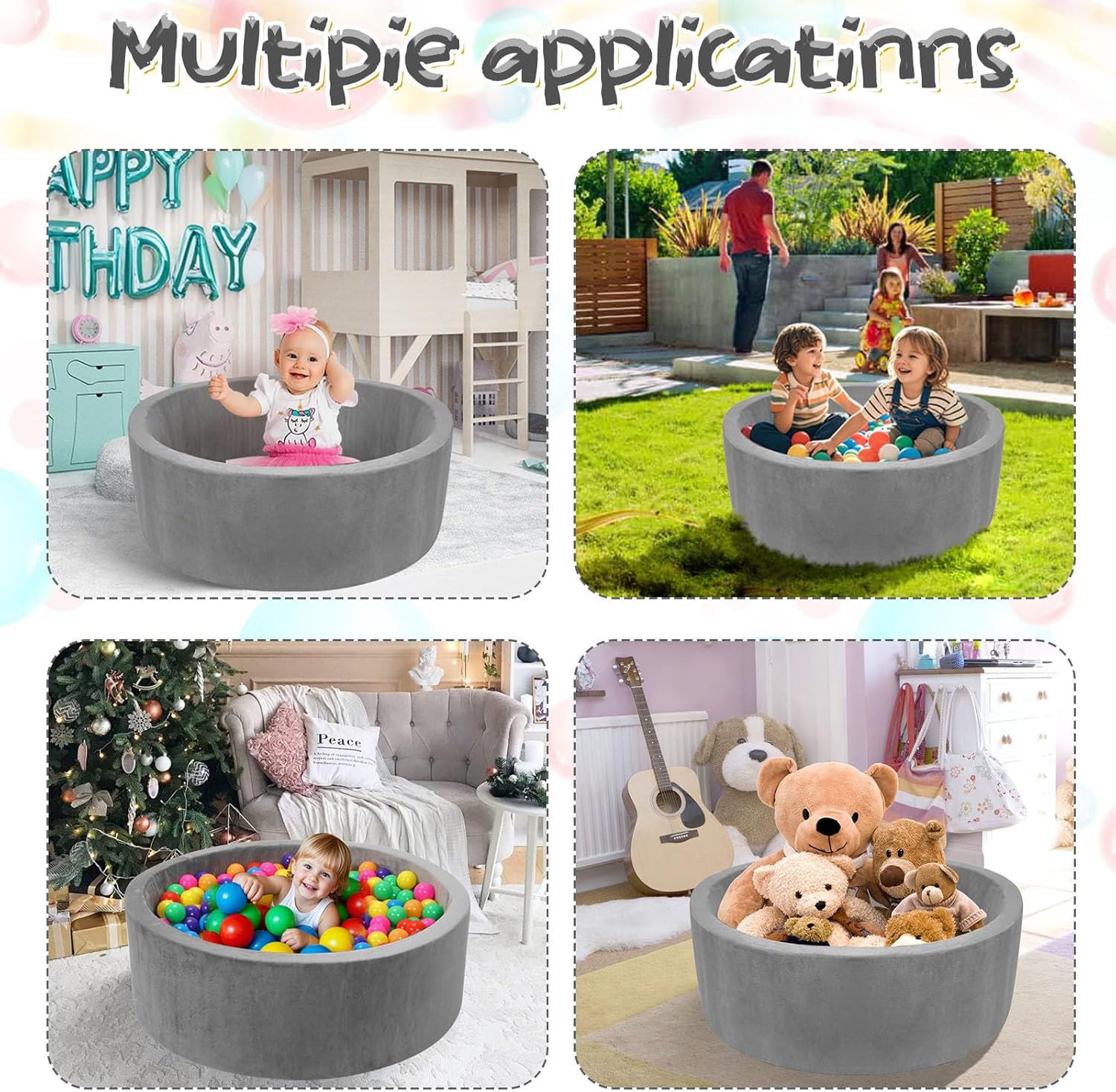Foam Ball Pit for Toddlers 90cm Round Baby Ball Pool with Memory Foam, Soft Playpen Indoor Outdoor Kids Playground, Balls Not Included, Ages 6 Months+