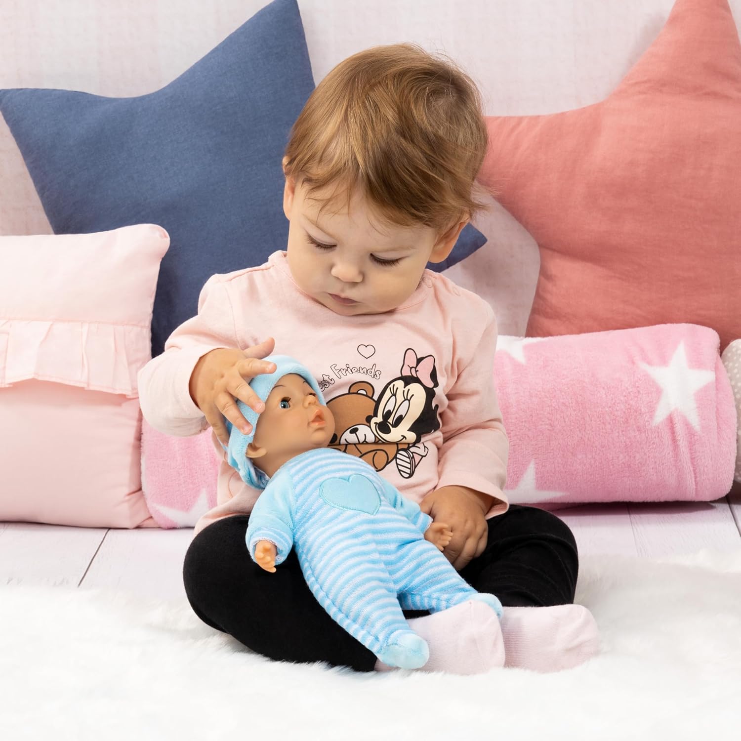 Bayer My First Blue Baby Doll 28cm Soft Body with Sleep-Closing Eyes, Cuddly Role Play Doll for Toddlers, 10M+ Months