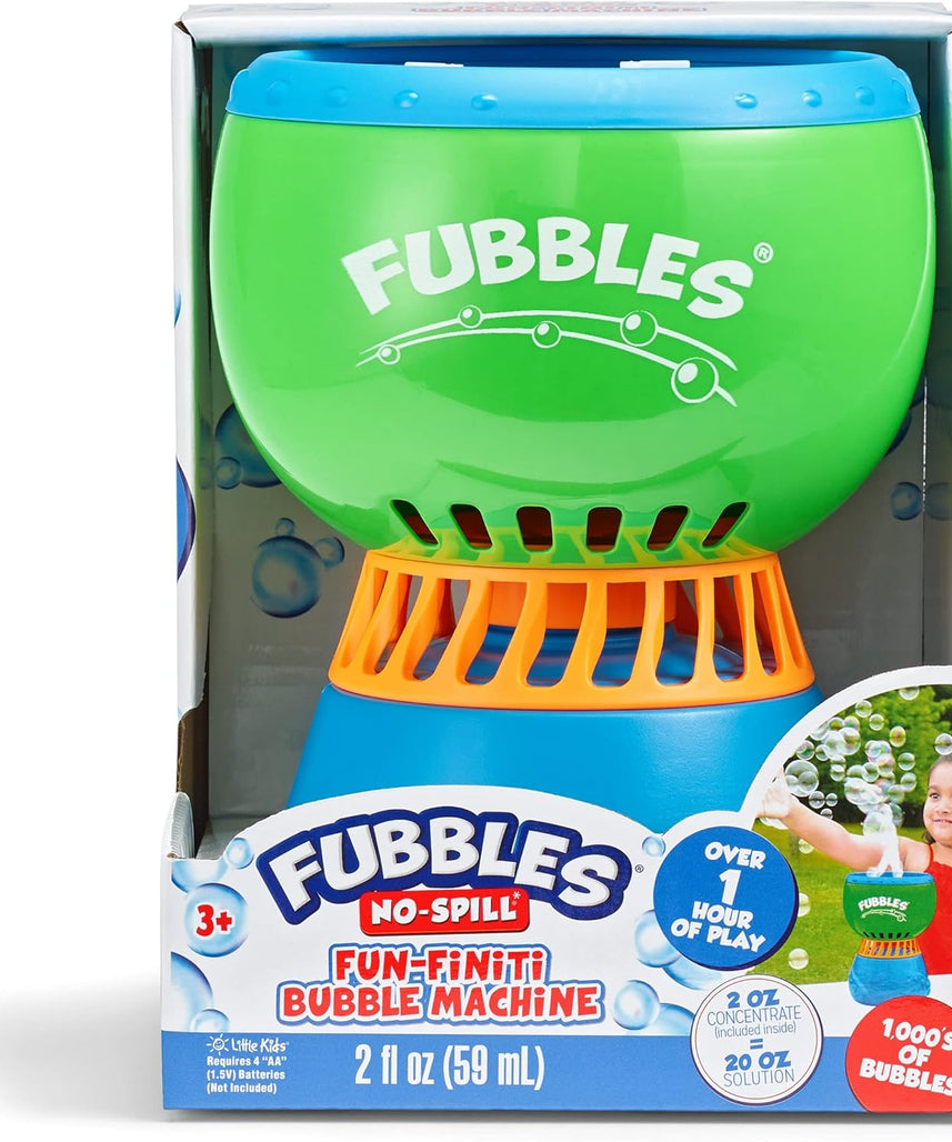 Little Kids Fubbles No Spill Fun Finiti Bubble Machine, Mess Free Automatic Bubble Maker for Kids, Large Capacity Bubble Machine, Holds Up to One Hour Solution, Sensory Play, Outdoor Party Toy, Battery Powered, Ages 3 Plus