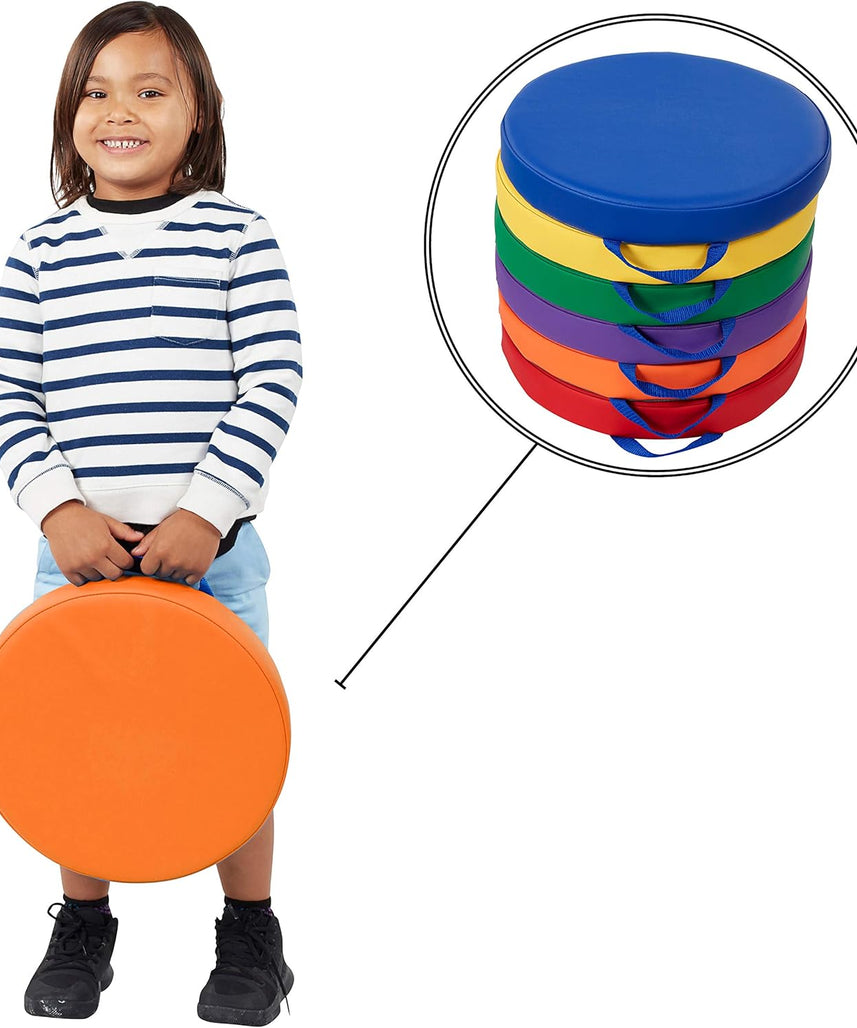 SoftScape Round Floor Cushions 15 Inch 6 Piece Set, Kids Flexible Seating with Handles and Non Slip Base, Foam Classroom and Playroom Floor Pillows, Ages 2+