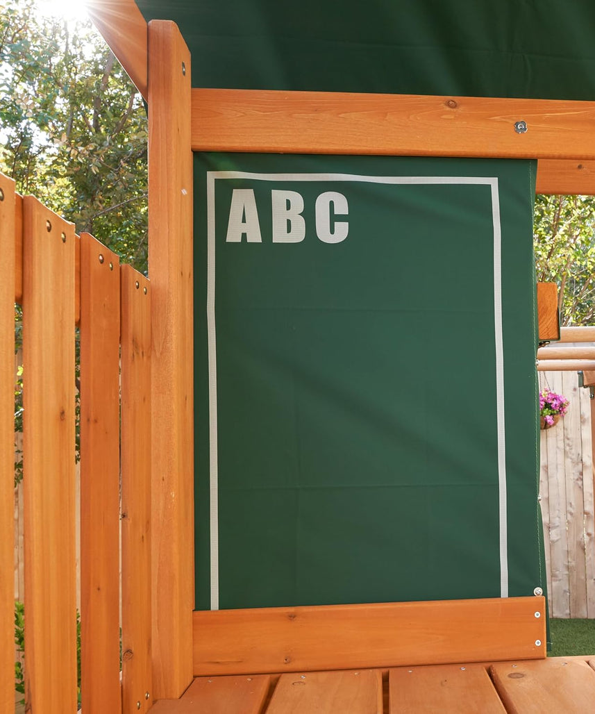 KidKraft Brightside Wooden Swing Set with High-Rail Wave Slide, Rock Wall, Upper Clubhouse, Monkey Bars, Sandbox and Belt Swings, Outdoor Backyard Playset for Kids Ages 3 to 10