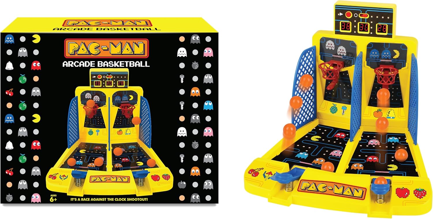 PAC-Man Electronic Arcade Basketball – 1 or 2 Player Table Game with Automatic Score, Official Sounds and Spring Launcher – Bonus Mode – Collector Game – Ages 6 and Above – Retrogaming Fans