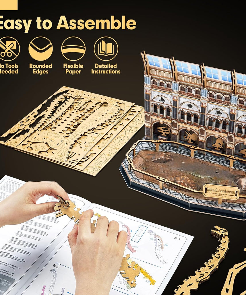 CubicFun Natural Museum Brachiosaurus 3D Puzzle Skeleton Model Kit with LED Lights, 216-Piece Dinosaur Fossil STEM Building Set for Kids & Adults