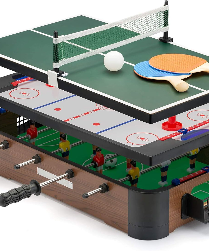 Power Play 3-in-1 Tabletop Games Set, Foosball, Air Hockey, Table Tennis, Multicolor, Wooden Construction, Kids Game Table for Boys and Girls 3+, Indoor Family Entertainment