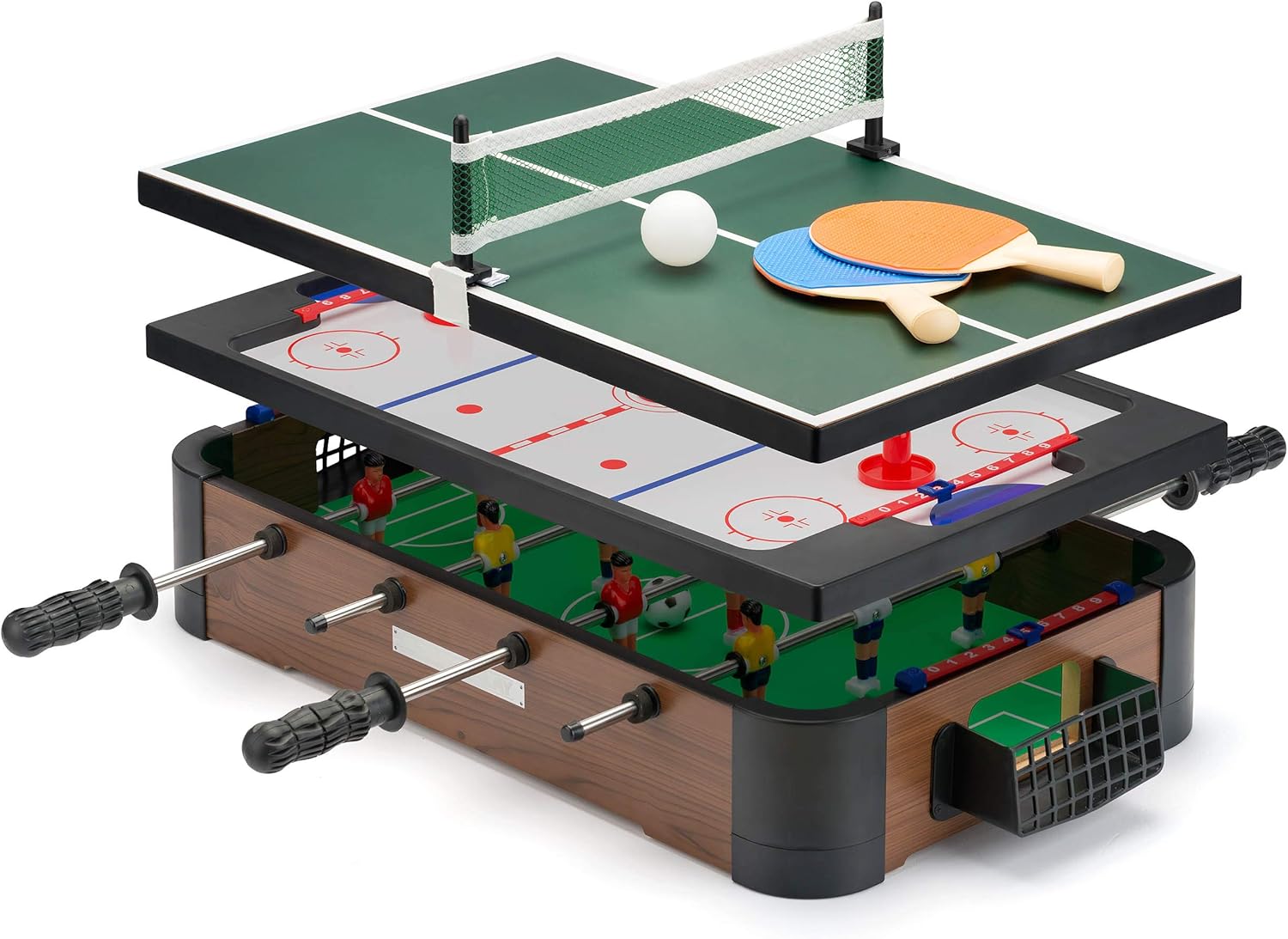 Power Play 3-in-1 Tabletop Games Set, Foosball, Air Hockey, Table Tennis, Multicolor, Wooden Construction, Kids Game Table for Boys and Girls 3+, Indoor Family Entertainment