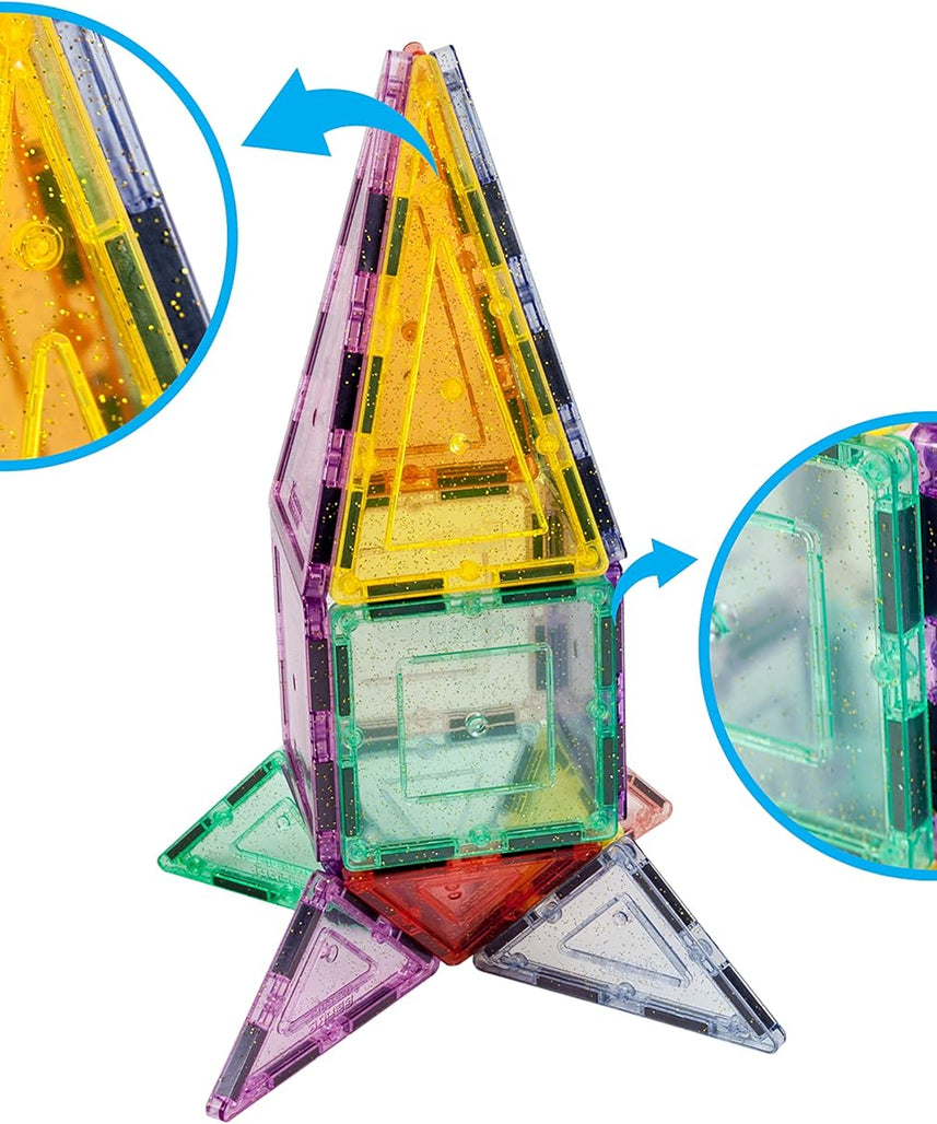 PicassoTiles 48-Piece Magnetic Blocks – Reflective Leaf Flakes, STEM Learning Construction Toy, Ages 3+