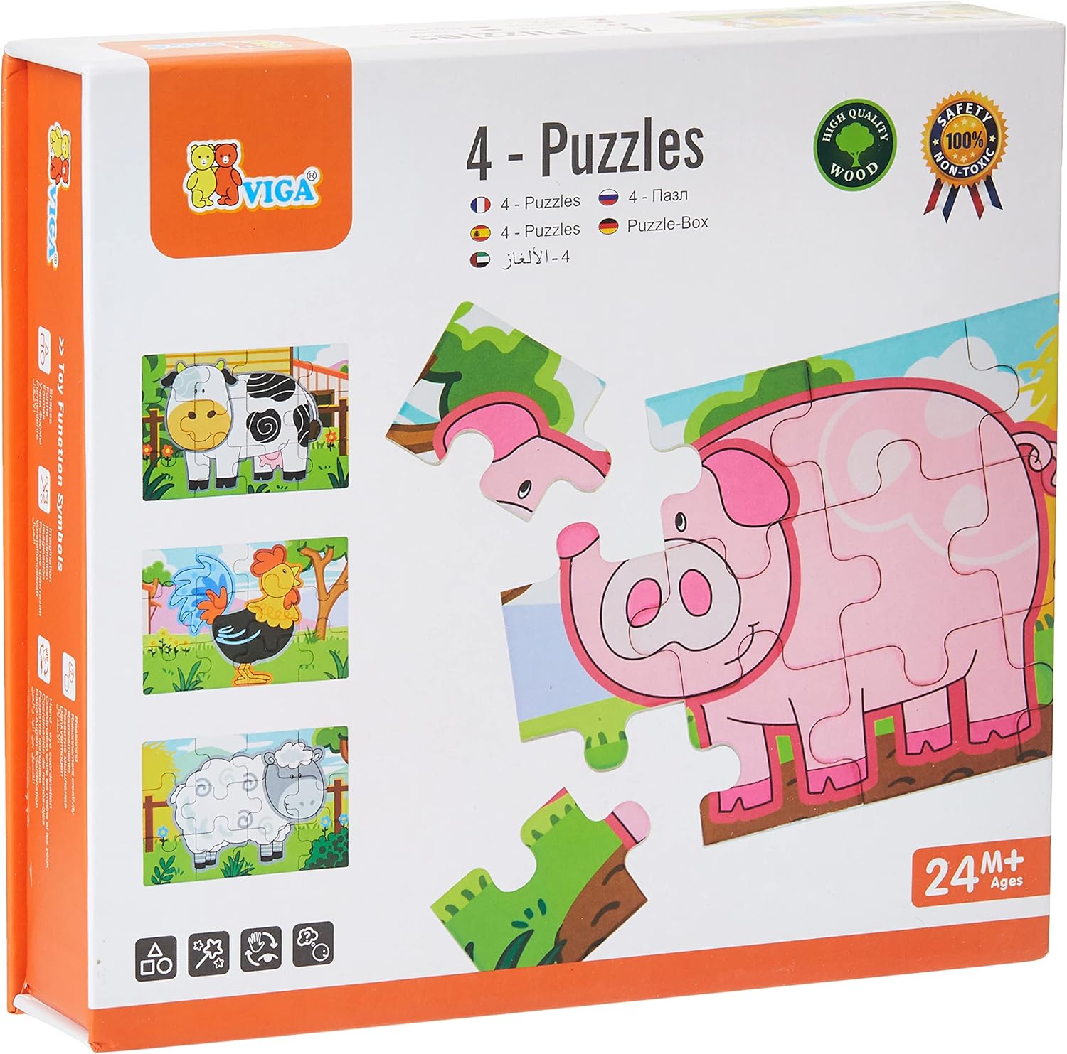 مجموعة فيجا فارم، أحجية الصور المقطوعة من 48 قطعة، لعبة مونتيسوري الخشبية، تنمي المهارات الحسية والإدراكية والحركية الدقيقة، لعبة تعليمية للأطفال غير سامة وصديقة للبيئة، مناسبة للأولاد والبنات من عمر سنتين فما فوق