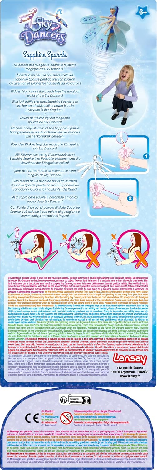 Lansay Sky Dancers Sapphire Sparkle Flying Doll with Launcher, Spinning Flying Toy for Kids Ages 6 Years and Above