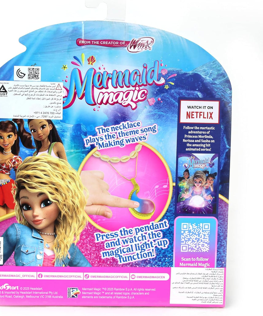 Mermaid Magic Merlinda Light Up Necklace Battery Operated, Metallic Finish With a Beautiful Light up Pendant, With Lights & Music, Plays "Making Waves" Song, Girl's Toys, Gift, Collectible, 3 Years+