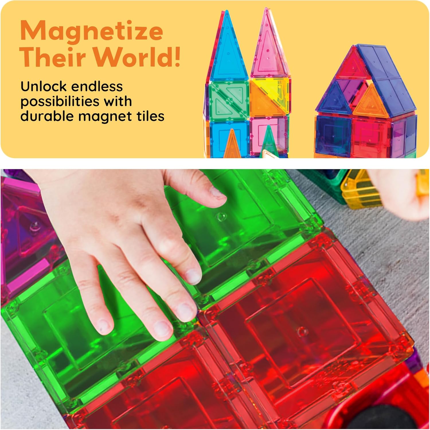 PicassoTiles 100 Piece Magnetic Playboards Tiles Set Magnet Toys for Toddlers STEM Building Blocks Sensory Creative Kids Manipulative Preschool learning Construction Toy ages 3+ Boys Girls - PT100