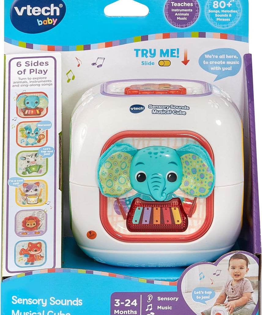 VTech Baby Sensory Sounds Musical Cube Interactive Learning Toy with Songs Textures Animals and Instruments Multicolor 3m+