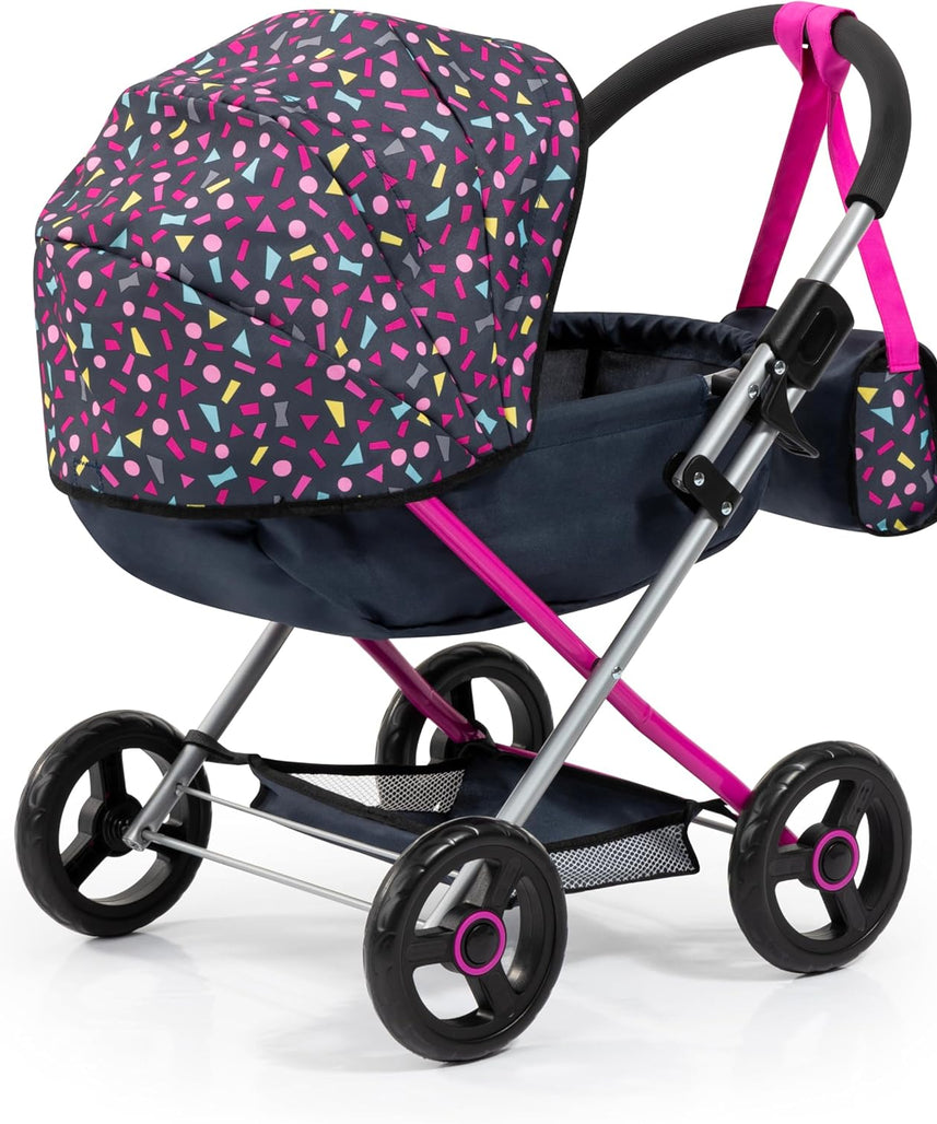 Bayer Pram Set Smarty for 46cm Dolls, Foldable Doll Stroller with Blanket, Pillow, and Integrated Basket, Role Play Toy for Kids, 3Y+ Years