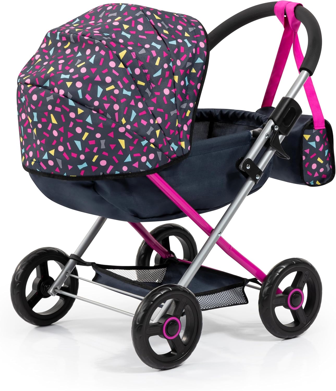 Bayer Pram Set Smarty for 46cm Dolls, Foldable Doll Stroller with Blanket, Pillow, and Integrated Basket, Role Play Toy for Kids, 3Y+ Years