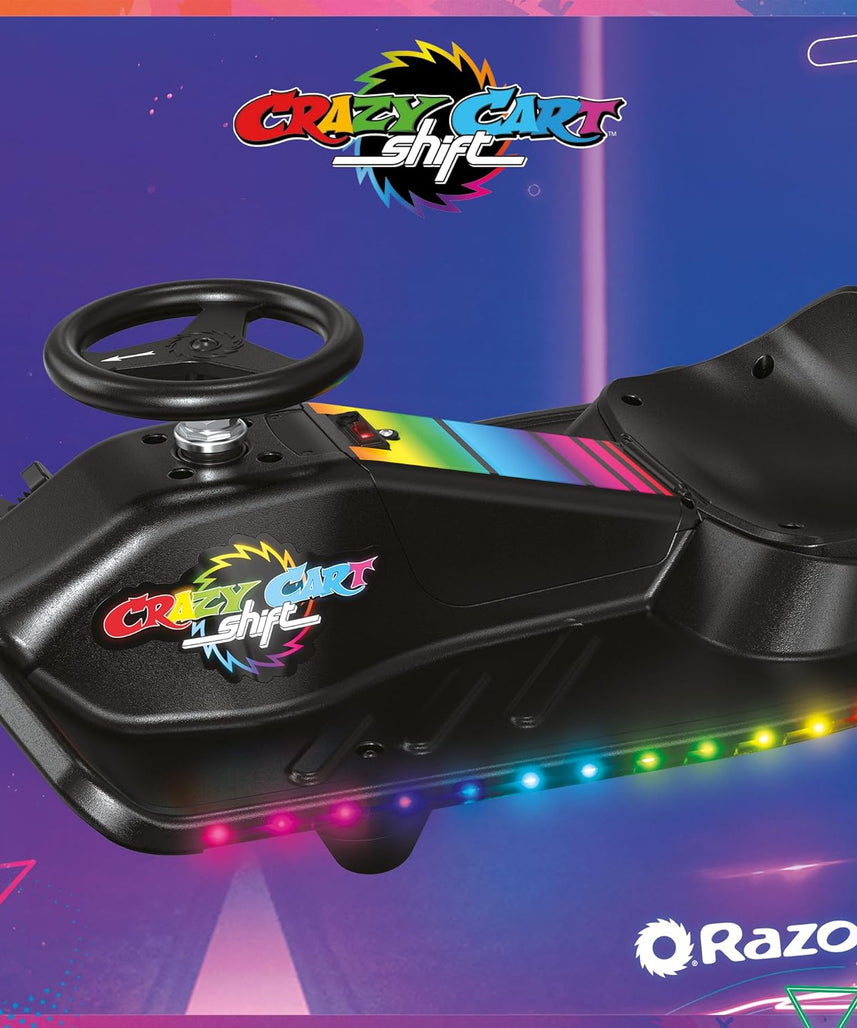 Razor Crazy Cart Shift Lightshow Electric Drifting Go Kart for Kids, LED Lights, Power Core Motor, Variable Speed, Foot Pedal Control, Parental Speed Control, Ride On Toy for 6+ Kids