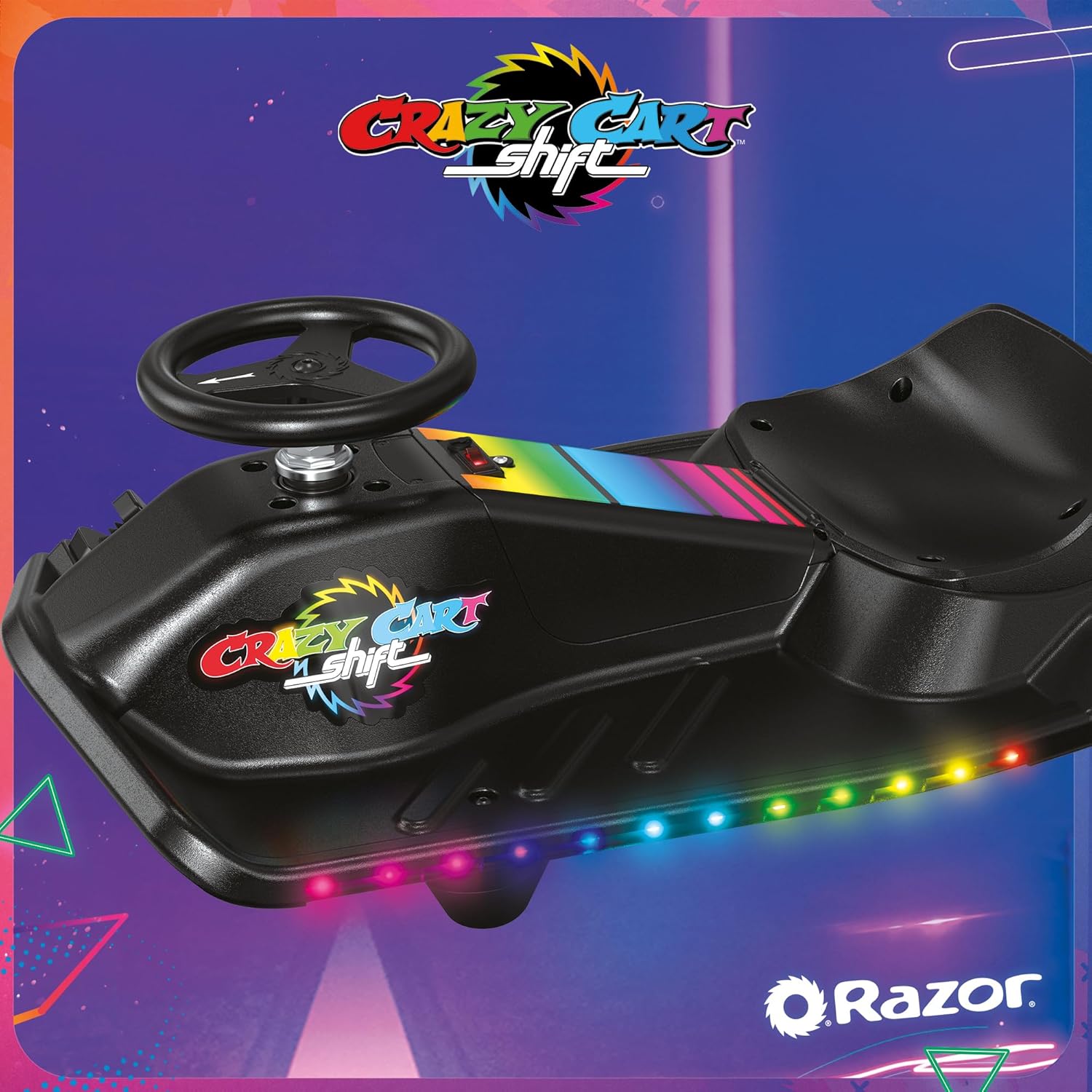 Razor Crazy Cart Shift Lightshow Electric Drifting Go Kart for Kids, LED Lights, Power Core Motor, Variable Speed, Foot Pedal Control, Parental Speed Control, Ride On Toy for 6+ Kids