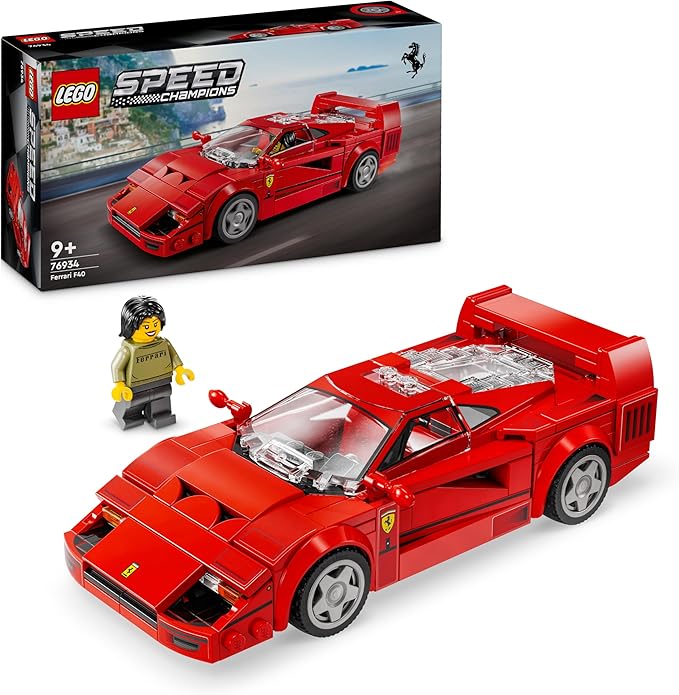 LEGO Speed Champions Ferrari F40 Supercar Buildable Vehicle, Toy Model Car for 9 Plus Year Old Boys and Girls, with Driver Minifigure, Kids' Bedroom Decoration, Gift Idea 76934