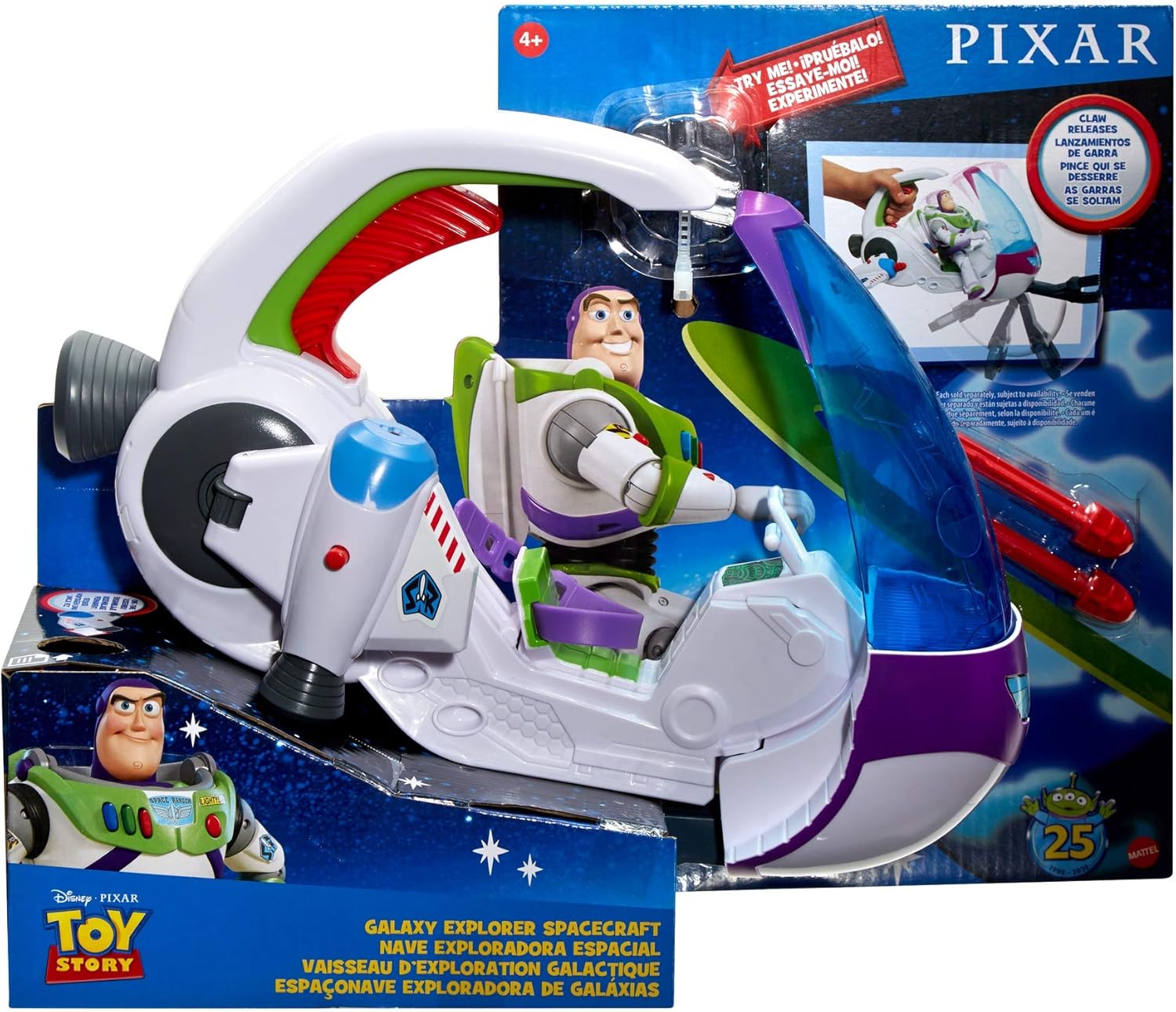 Disney Pixar Toy Story Galaxy Explorer Spacecraft Toy Vehicle with Launcher Claw Rescue Feature for Kids 4+ Buzz Lightyear Space Adventure Playset GNJ48
