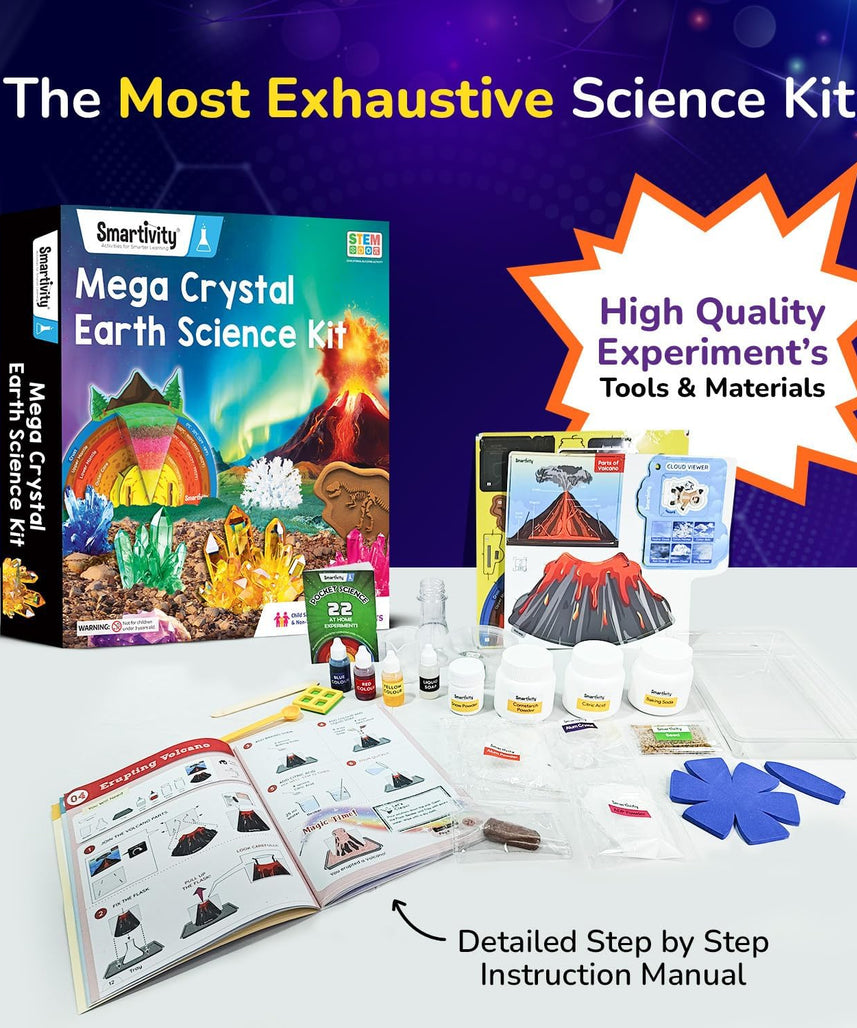 Smartivity Mega Crystal Earth Science Kit | Explore Earth, Crystal, and Fossilization Concepts | Birthday Gift for Boys & Girls I STEM Educational DIY Science Toys for Kids Ages 8,9,10,11,12,13,14