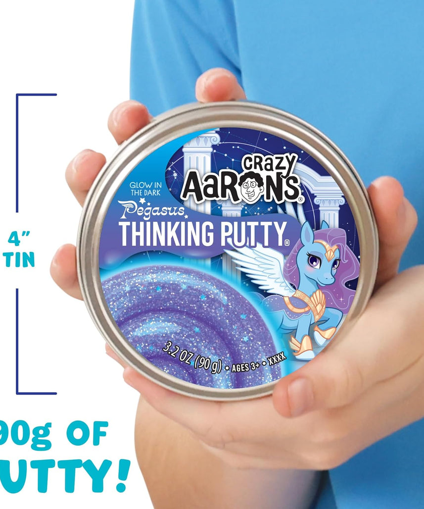 Crazy Aaron’s Pegasus Thinking Putty, Glow in The Dark Purple Glitter Sensory Putty in 4” Tin, Non-Toxic Stretchy Creative Fidget Toy for Kids & Adults Ages 3+