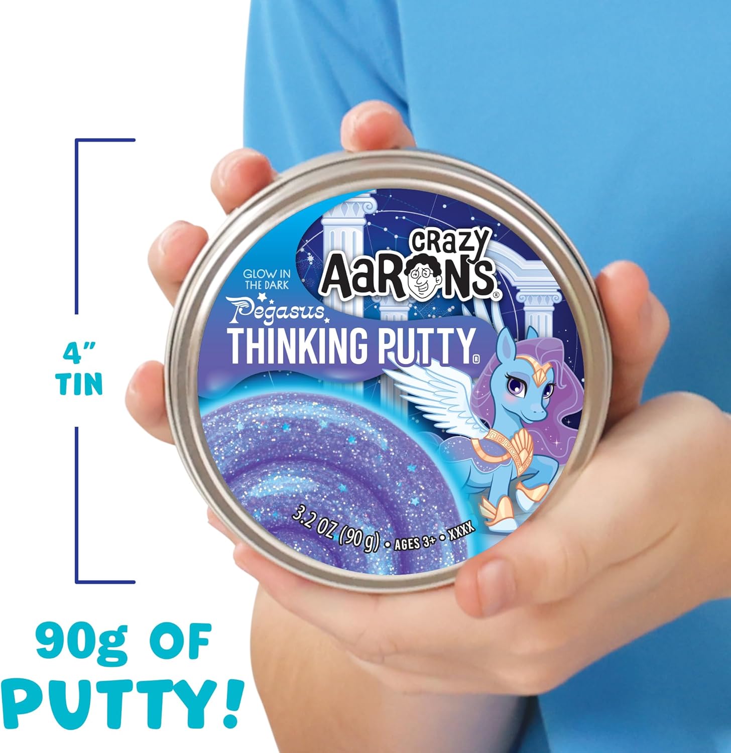 Crazy Aaron’s Pegasus Thinking Putty, Glow in The Dark Purple Glitter Sensory Putty in 4” Tin, Non-Toxic Stretchy Creative Fidget Toy for Kids & Adults Ages 3+