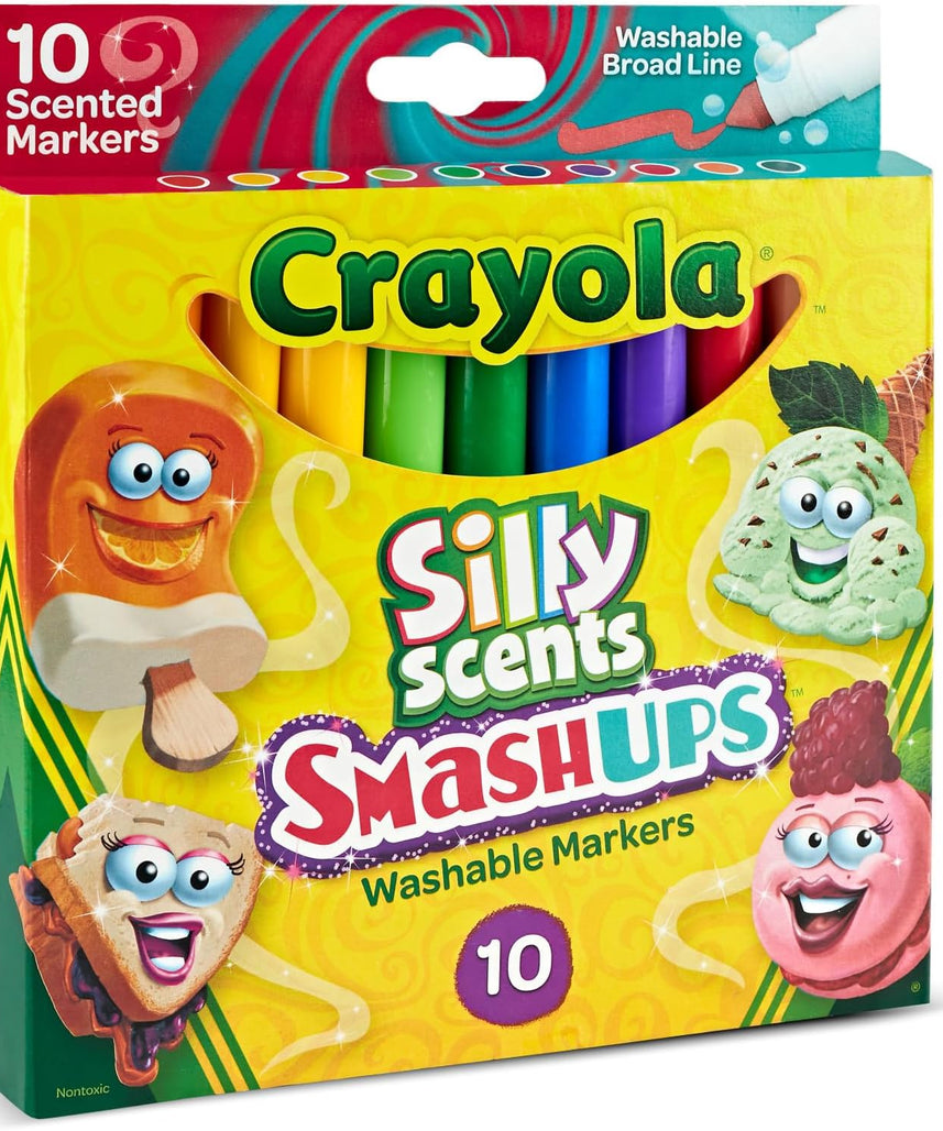 CRAYOLA 10 Ct Silly Scents Smash Ups, Broad Line Washable Markers