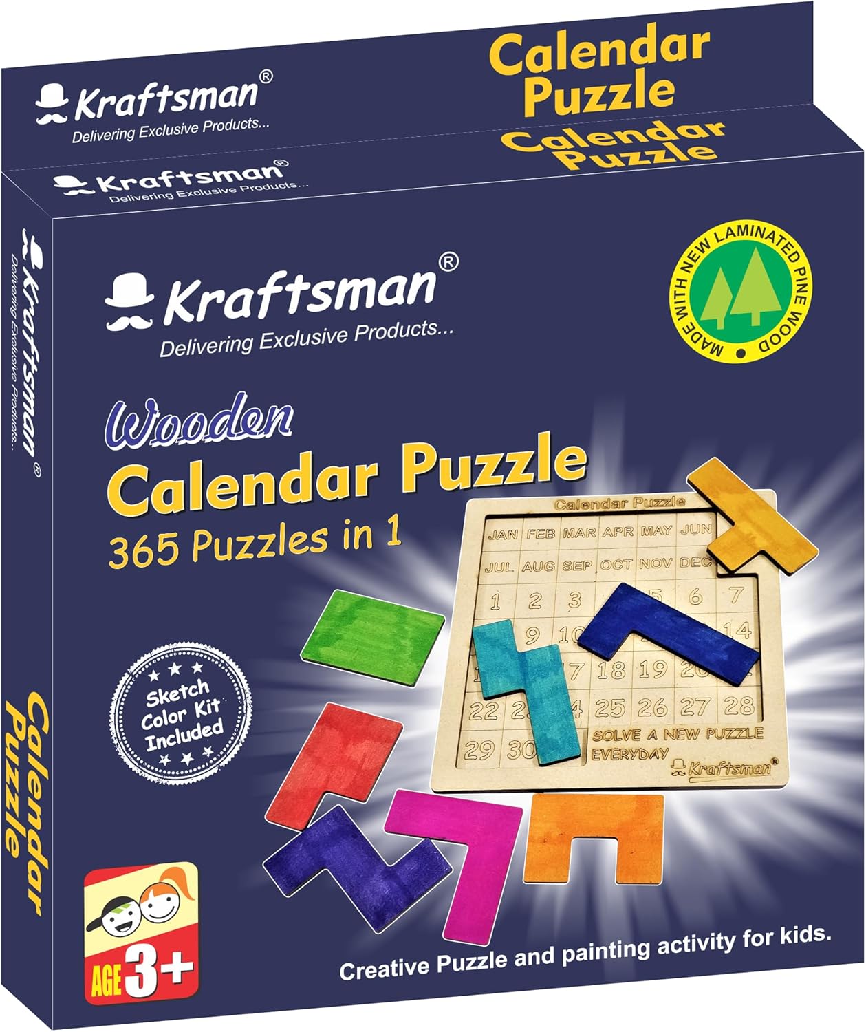 Color Your Own Calendar Puzzle 365 Puzzles in 1 with Sketch Color Kit Portable DIY Brain Teaser for Kids Ages 4+