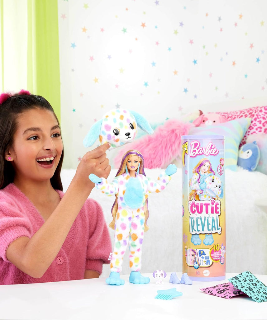 Barbie Cutie Reveal Color Dream Dalmatian Doll with Rainbow Plush & 10 Color-Changing Surprise Accessories, Ages 3+