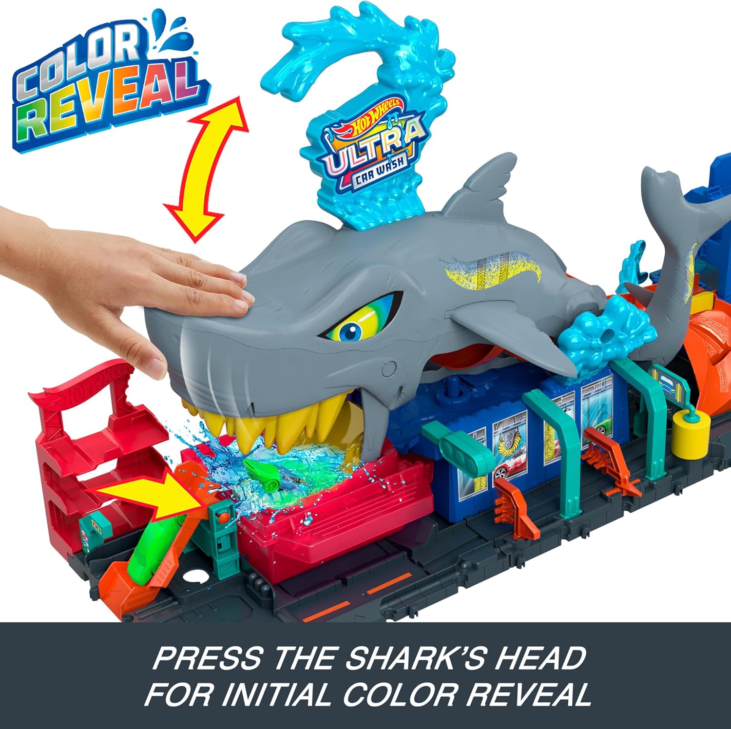 Hot Wheels Let's Race Netflix - City Shark Wash Station with 1:64 Scale Color Reveal Car, Colour Changing Function and Storage, HTN82
