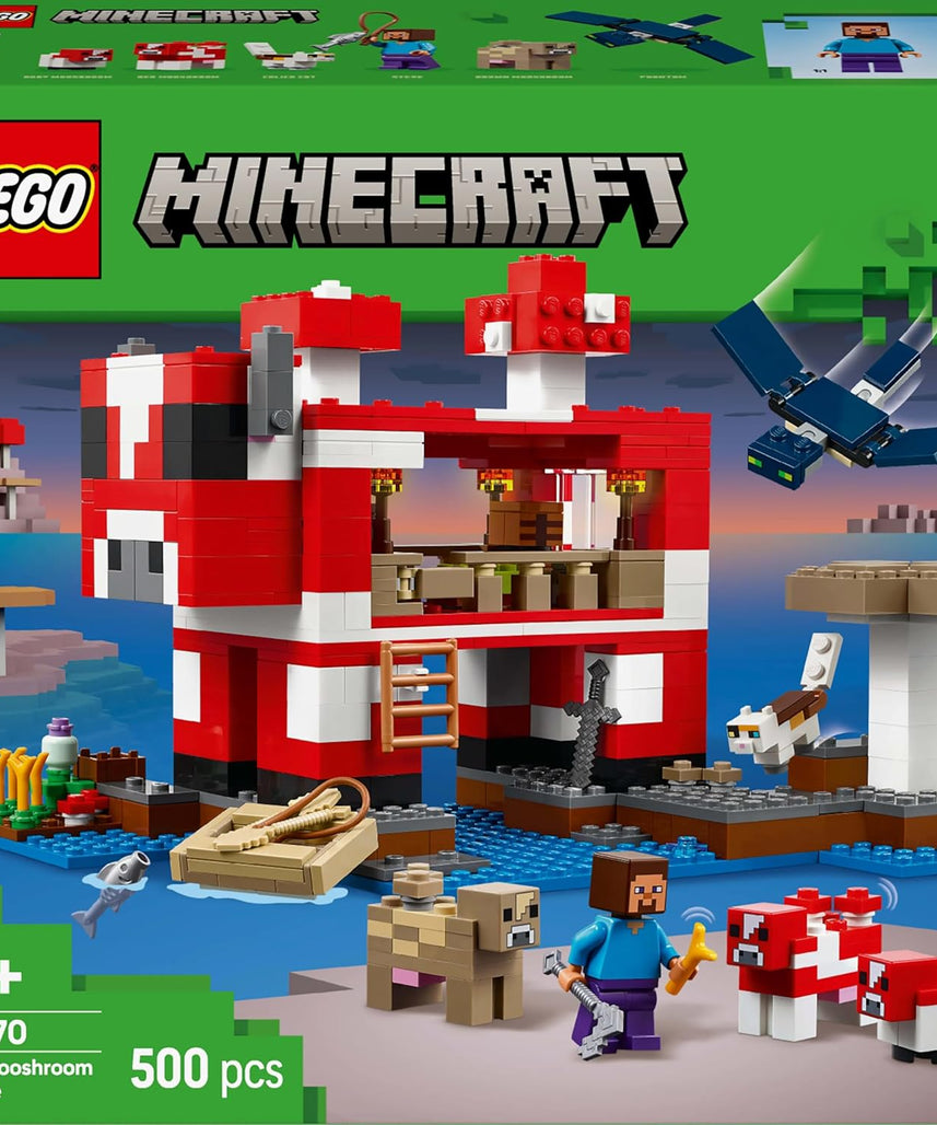 LEGO Minecraft The Mooshroom House Toy - Building Set incl. a Steve Figure, Mobs, a Crafting Table and Farm - Ramadan Gift for 8+ Year Old Girls & - Boys 21270