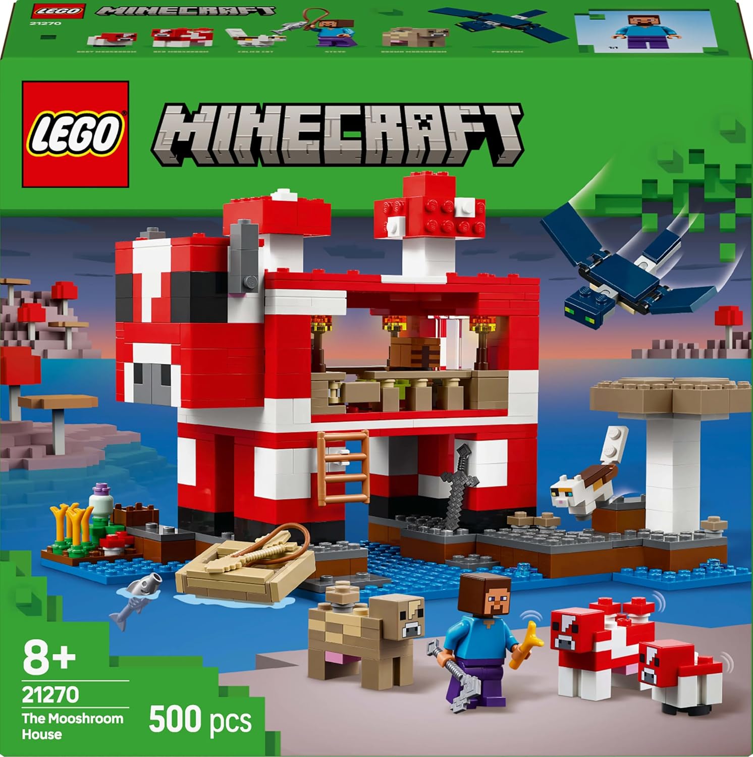 LEGO Minecraft The Mooshroom House Toy - Building Set incl. a Steve Figure, Mobs, a Crafting Table and Farm - Ramadan Gift for 8+ Year Old Girls & - Boys 21270