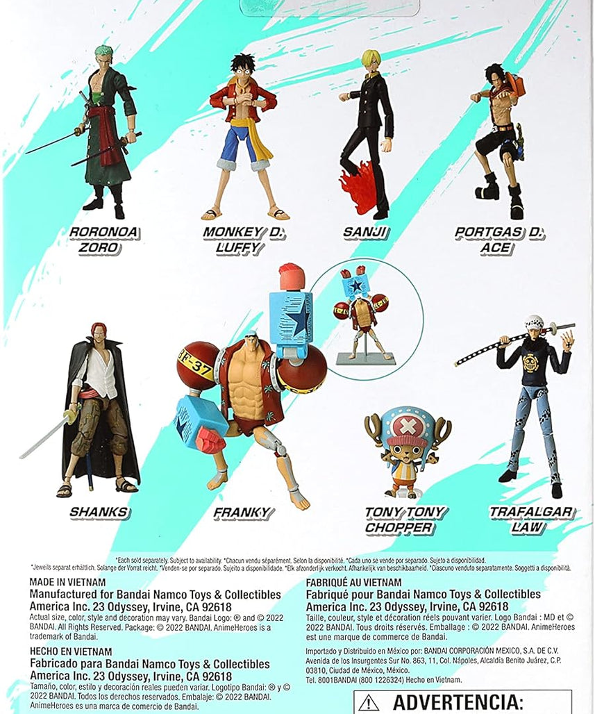 BANDAI Anime Heroes One Piece Franky 6.5 Inch Action Figure Shipwright Cyborg Straw Hat Pirates Collectible Toy