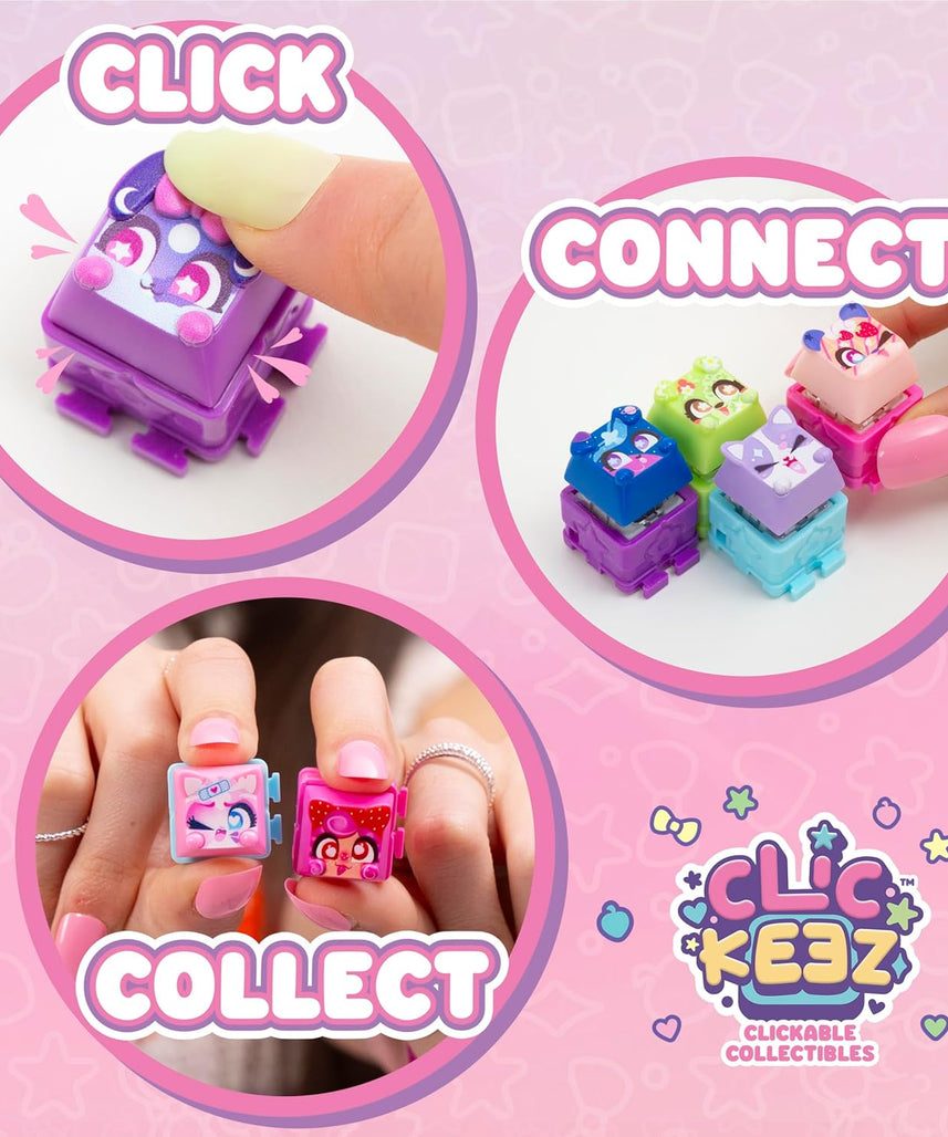 Clickeez Keyboard Mega Pack Collectible Fidget Key Caps Set with Storage Keyboard and 15 Clickable Characters Stress Relief Sensory Toy for Kids Ages 6+