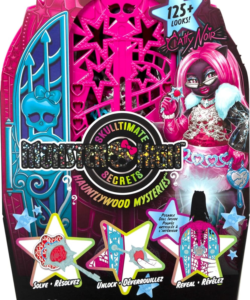Monster High Skulltimate Secrets Hauntlywood Mysteries Catty Noir Doll and Accessories Set with Wardrobe and 19+ Glamorous Surprises Including Doll Clothes, JBG82