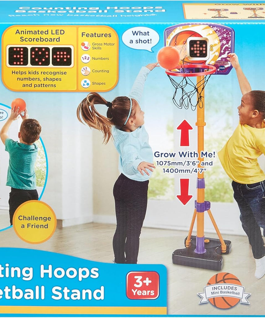 VTech Counting Hoops Basketball Stand – Adjustable Interactive Hoop with LED Screen & 3 Games, Toddler Toy for Ages 3+