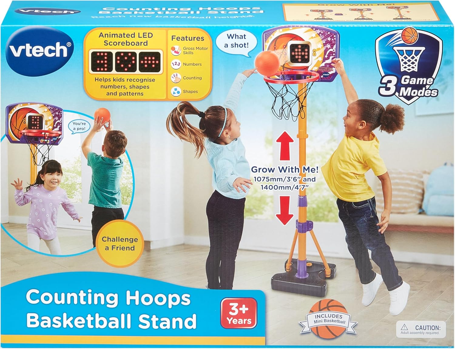 VTech Counting Hoops Basketball Stand – Adjustable Interactive Hoop with LED Screen & 3 Games, Toddler Toy for Ages 3+