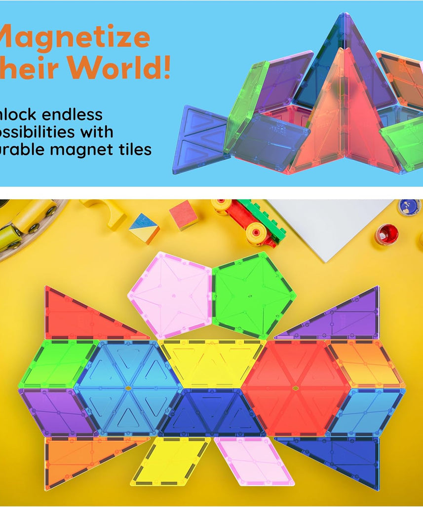 PicassoTiles 16 Piece Magnetic Building Block Set Geometry Shape Magnet Tiles Construction Toy STEM Learning Kit Educational Playset Playboard Pretend Play Stacking Blocks Child Brain Development PT16