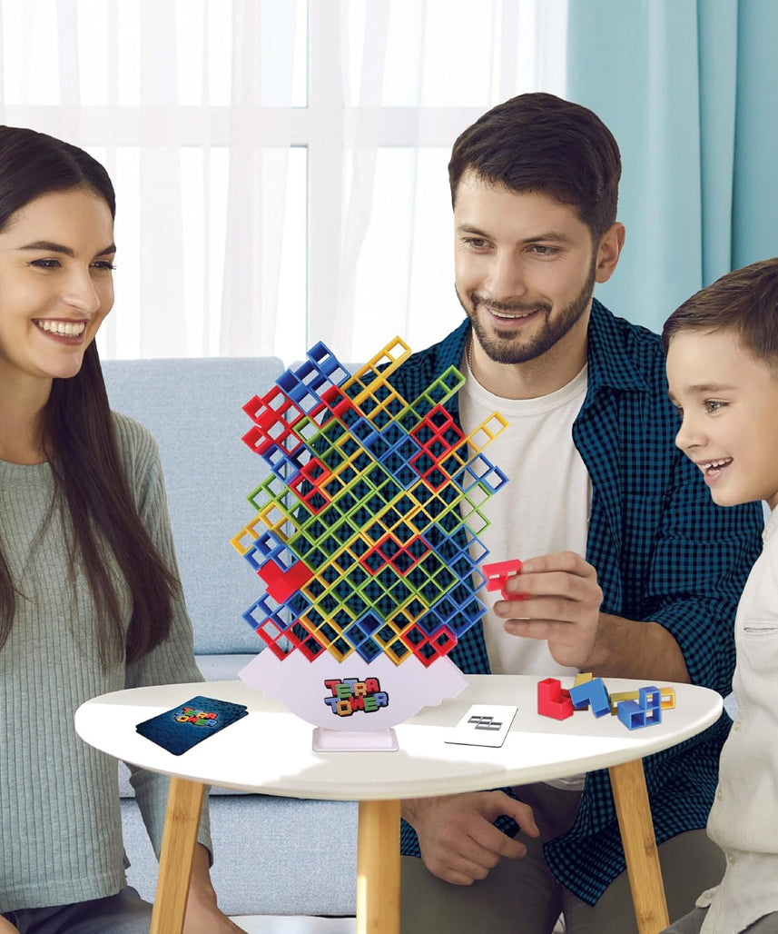 Merchant Ambassador Tetra Tower Fun & Challenging game! Colorful 48 Blocks and 22 Action Cards! Kids Action Game! Age 3 & Above! Girls and Boys