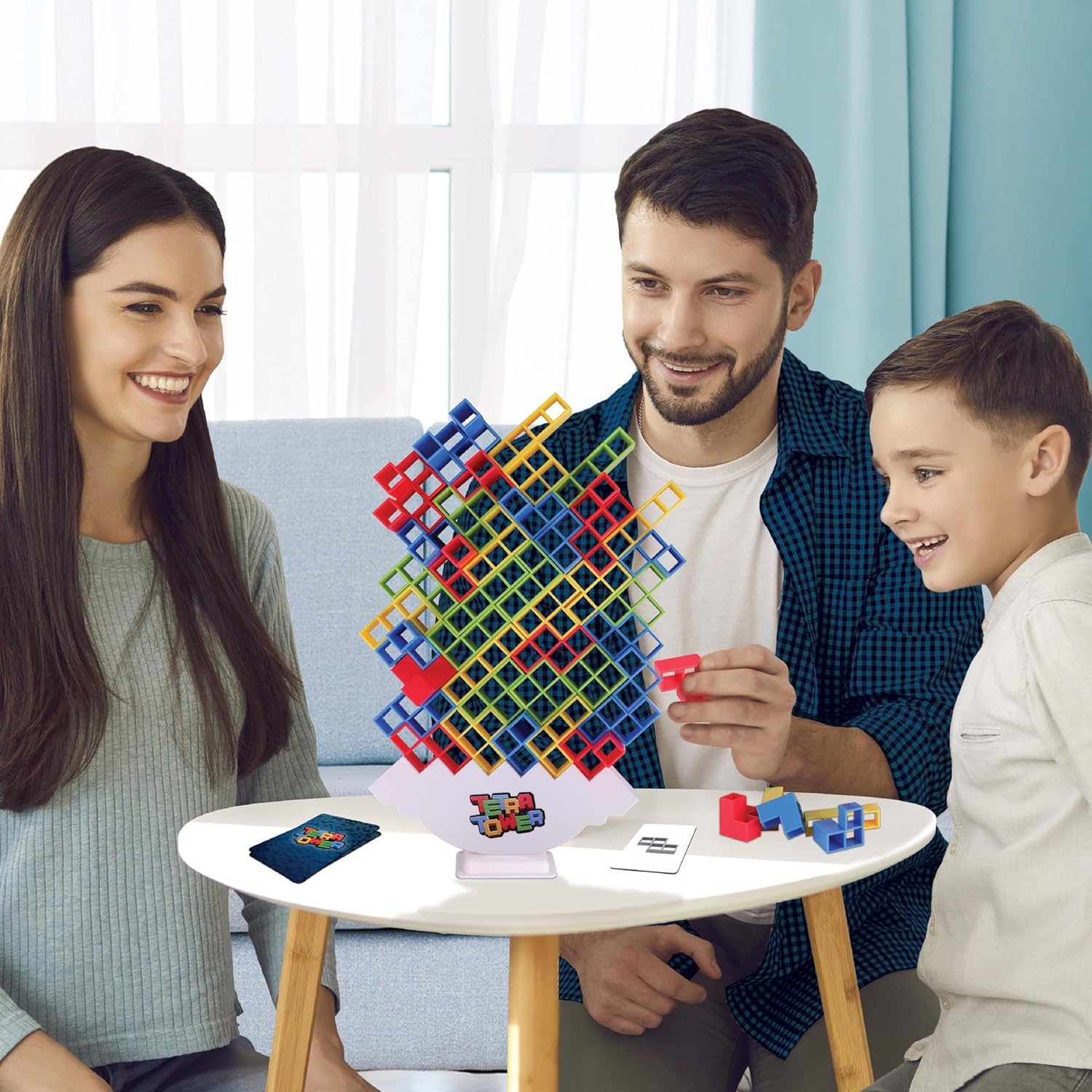 Merchant Ambassador Tetra Tower Fun & Challenging game! Colorful 48 Blocks and 22 Action Cards! Kids Action Game! Age 3 & Above! Girls and Boys