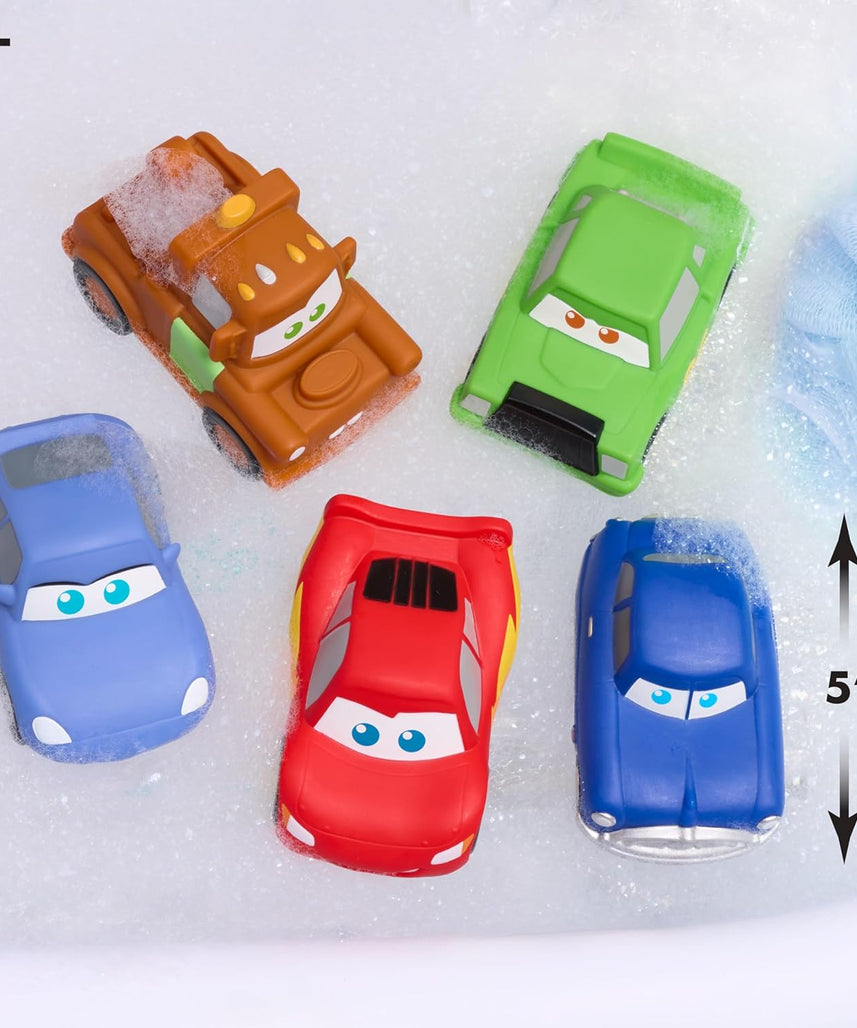Disney and Pixar Cars Bath Caddy, 6-pieces, 5 Bath Toy Figures Sealed for Safety, Attaches to Wall, Bath Toy for Fans, Girls, Boys, Kids, Ages 3 and Up