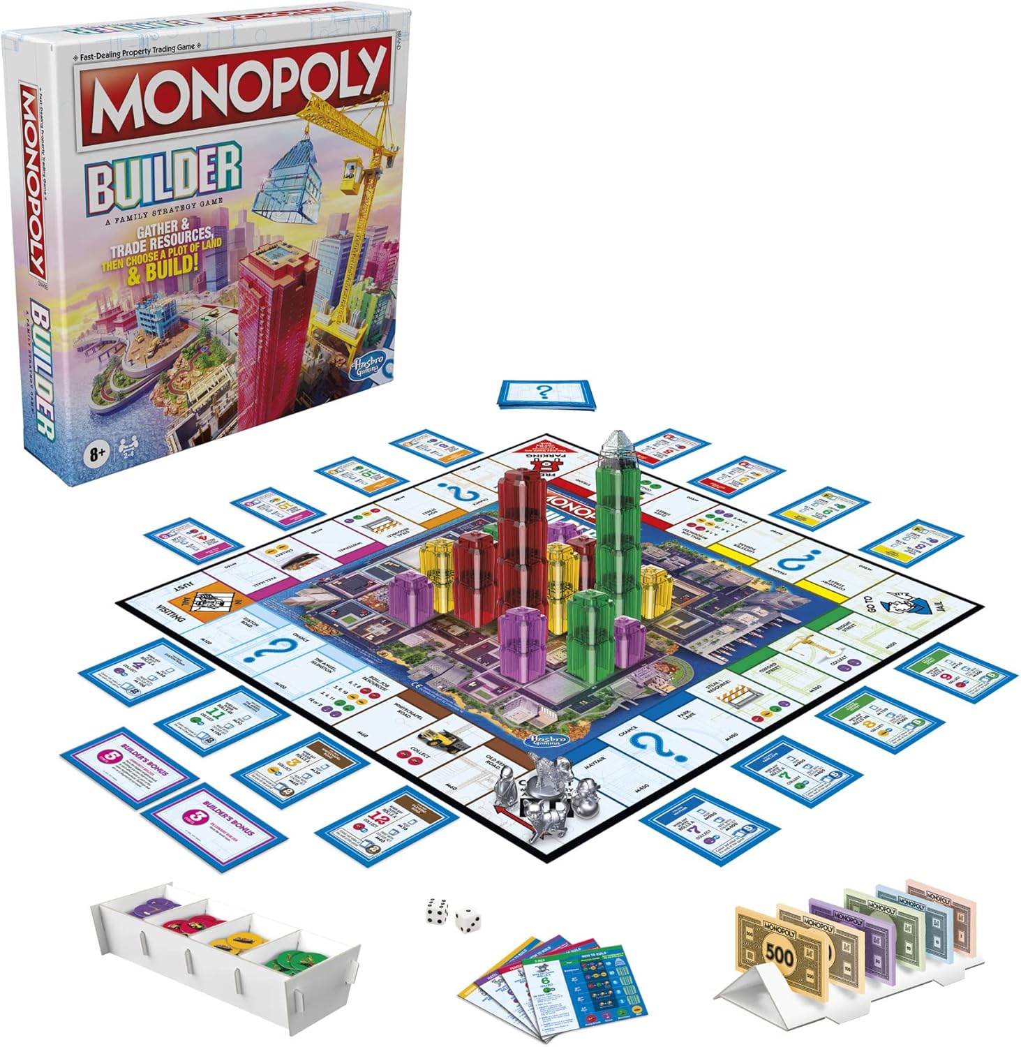 Monopoly Builder Board Game by Hasbro, Strategy Family Game for Kids and Adults, Stack Buildings, Collect Points, Fun Competitive Gameplay, Ages 8+