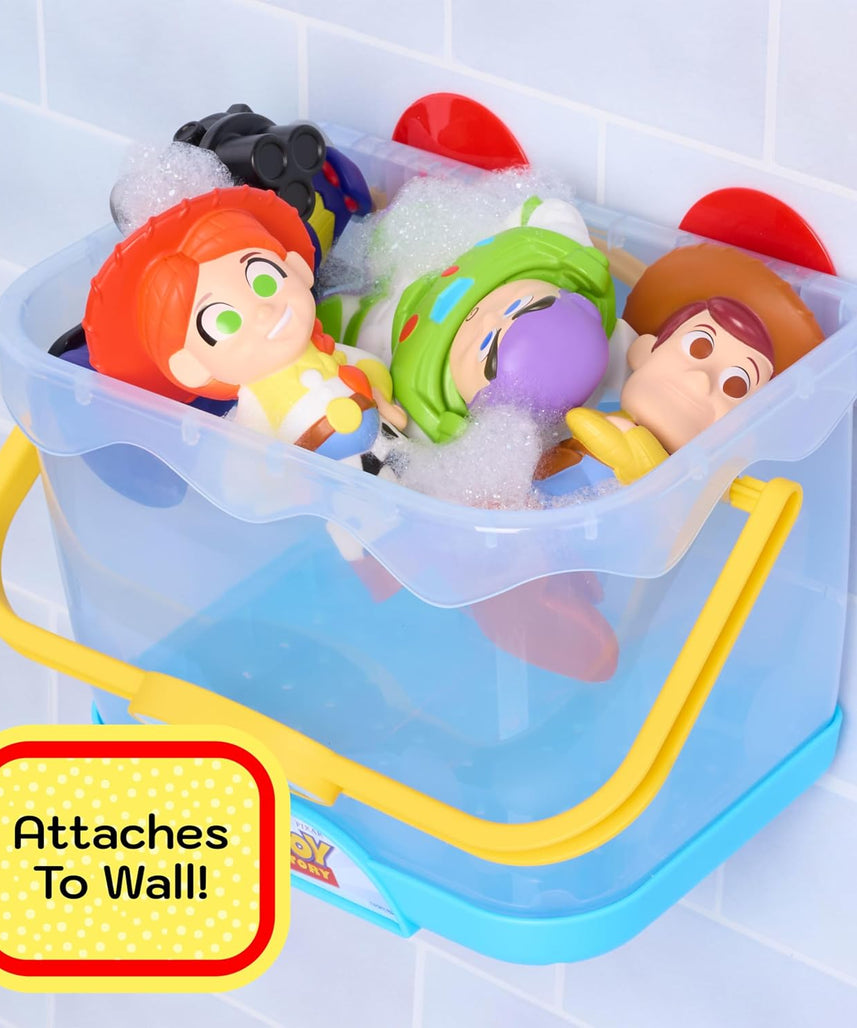 Disney Toy Story Bath Caddy, 6-pieces, 5 Bath Toy Figures Sealed for Safety, Attaches to Wall, Bath Toy for Fans, Girls, Boys, Kids, Ages 3 and Up