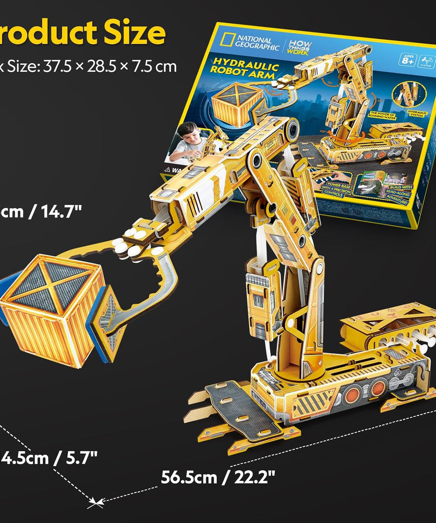 National Geographic Hydraulic Robot Arm Kit, STEM Educational Build and Learn Robot Toy for Kids 8+, DIY Mechanical Science Experiment Model with Hydraulic Pressure Learning