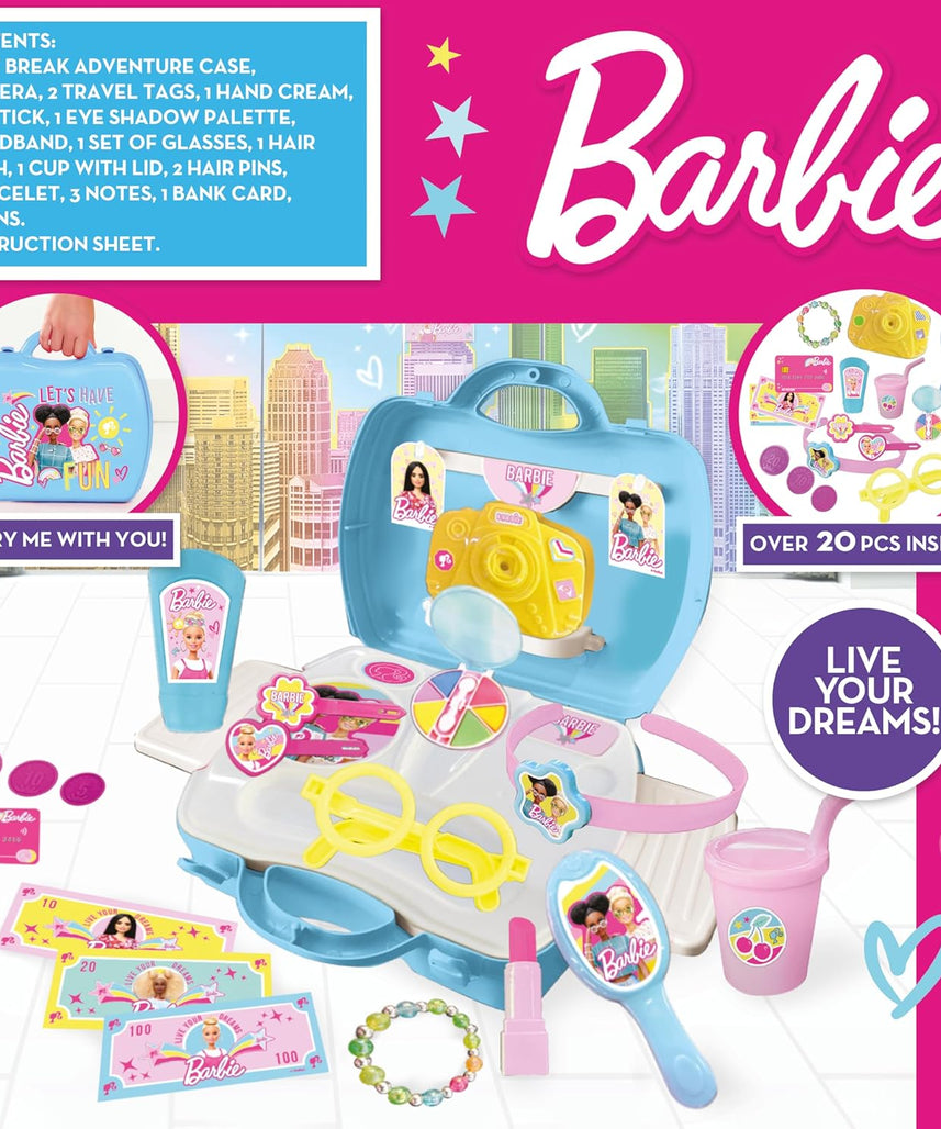 Sinco Creations Barbie City Break Adventure Playset, 20 Piece Pretend Play Toy with Carry Case, Role Play Toy Suitable for Kids Aged 3Y+