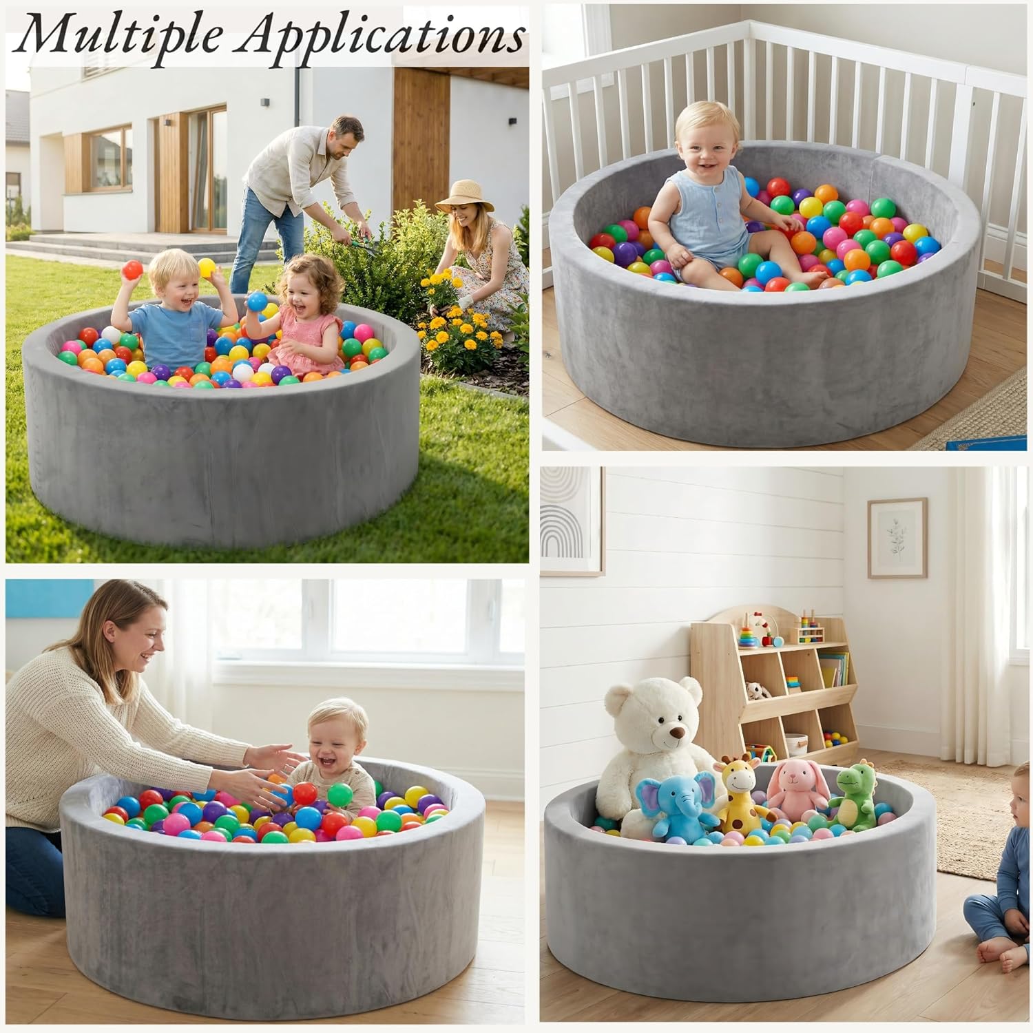 Foam Ball Pit for Toddlers 90cm Round Baby Ball Pool with Memory Foam, Soft Playpen Indoor Outdoor Kids Playground, Balls Not Included, Ages 6 Months+