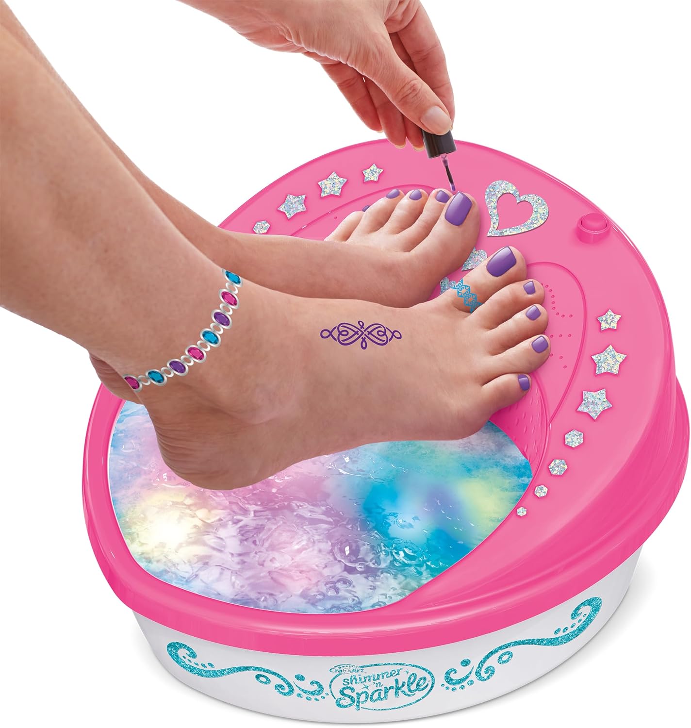 Shimmer N Sparkle Light Up 5-in-1 Light-Up Super Spa Salon, At-Home Pedicure Kit with Color-Changing Light Effects, Salon-Style Foot Spa for Kids & Adults