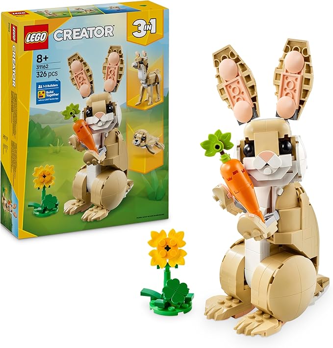 LEGO Creator 3in1 Cute Bunny Toy - Animal Figure Transforms into a Llama or Seal Toy - Creative Ramadan Gift Ideas for 8+ Year Old Girls & Boys - 31162