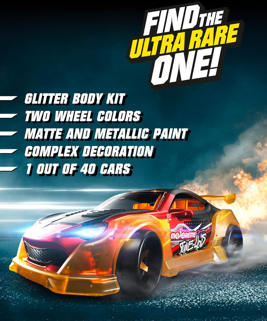 Majorette Tune Ups Series 1 – 4-Piece Metal Car Surprise Pack with 28 Tuning Accessories, Collectible Cars with Freewheel, Suspension, and Opening Parts, Ages 5+