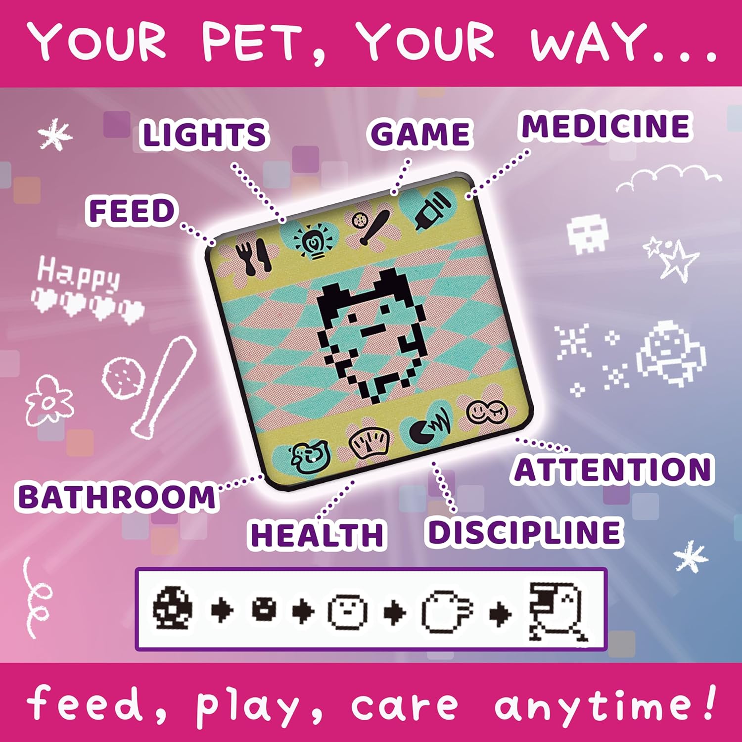 BANDAI Tamagotchi Argyle Heart Virtual Pet 42981 Electronic Toy Ideal for Ages 6+ Zoom into Paradise to Surround Your Electronic Pet