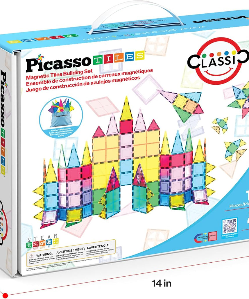 PicassoTiles 100 Piece Magnetic Playboards Tiles Set Magnet Toys for Toddlers STEM Building Blocks Sensory Creative Kids Manipulative Preschool learning Construction Toy ages 3+ Boys Girls - PT100